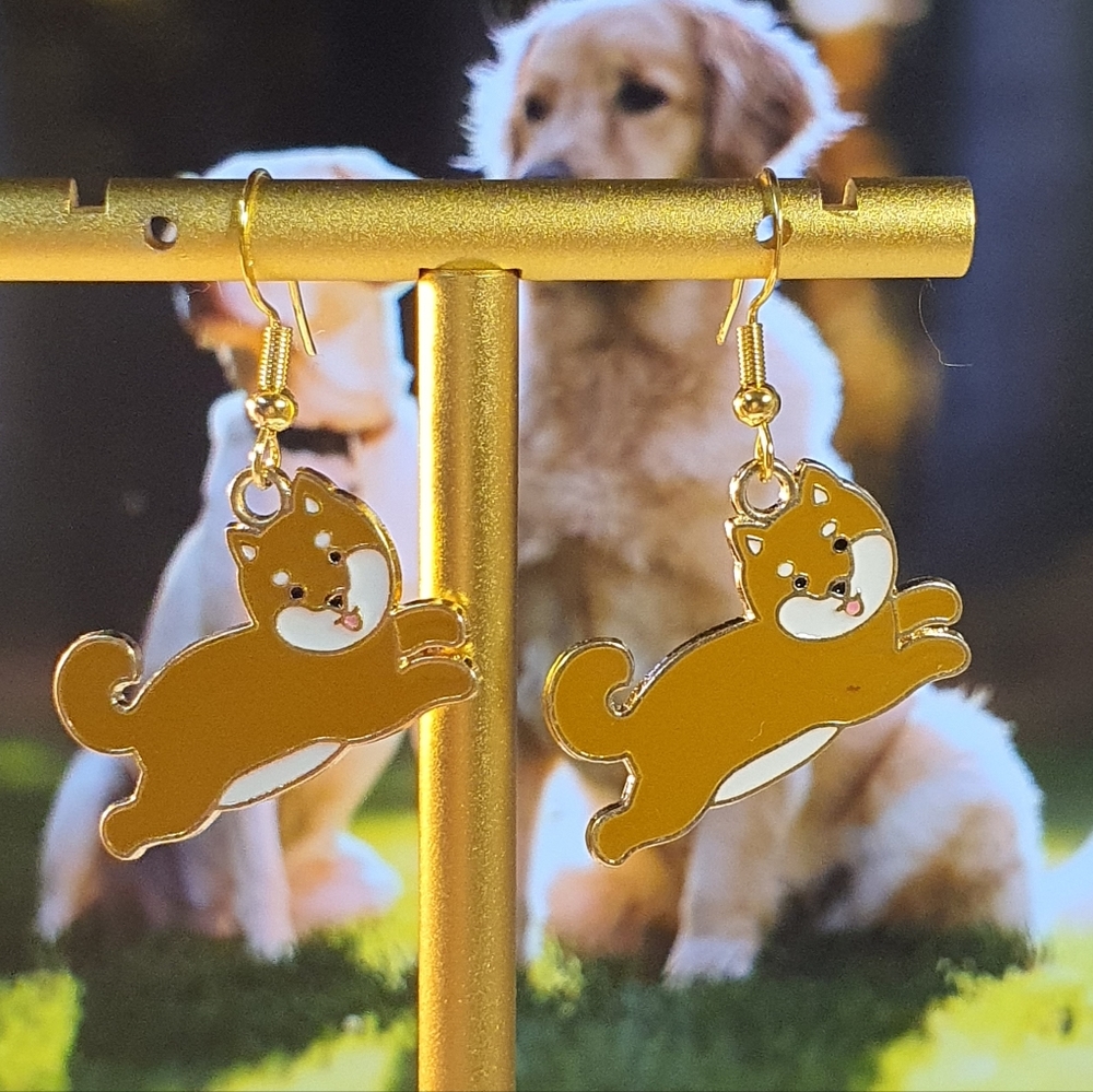 Corgi Dog Enamel Gold Metal Earings